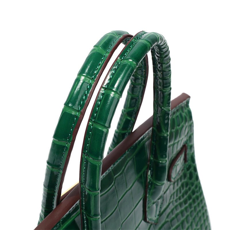 Genuine Leather Twist Lock Handbag with Gold Hardware and Pockets for Women
