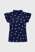 Heart Print Ruffle Sleeve High Neck Top for Women