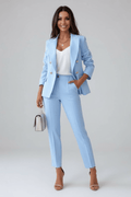 Woven Notched Lapel Double-Breasted Trouser Suit for Women