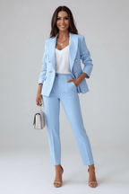 Woven Notched Lapel Double-Breasted Trouser Suit for Women
