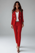 Woven Notched Lapel Double-Breasted Trouser Suit for Women