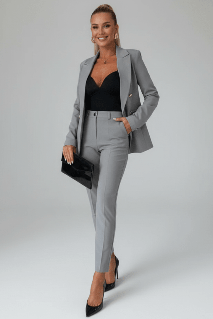 Woven Notched Lapel Double-Breasted Trouser Suit for Women