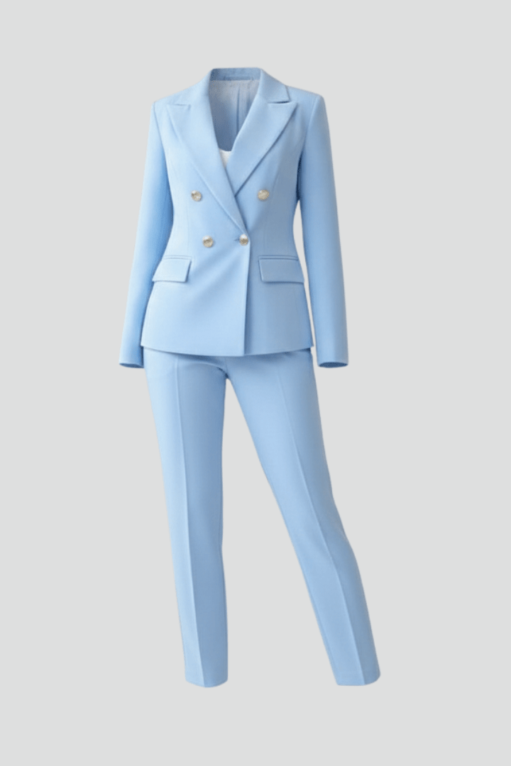 Woven Notched Lapel Double-Breasted Trouser Suit for Women