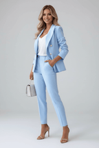 Woven Notched Lapel Double-Breasted Trouser Suit for Women