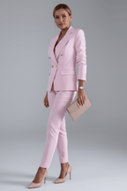 Woven Notched Lapel Double-Breasted Trouser Suit for Women
