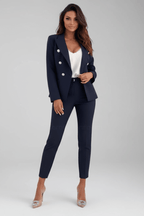 Woven Notched Lapel Double-Breasted Trouser Suit for Women