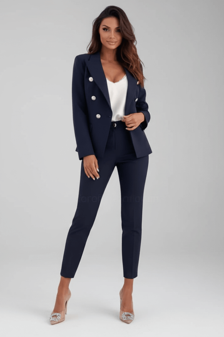 Woven Notched Lapel Double-Breasted Trouser Suit for Women