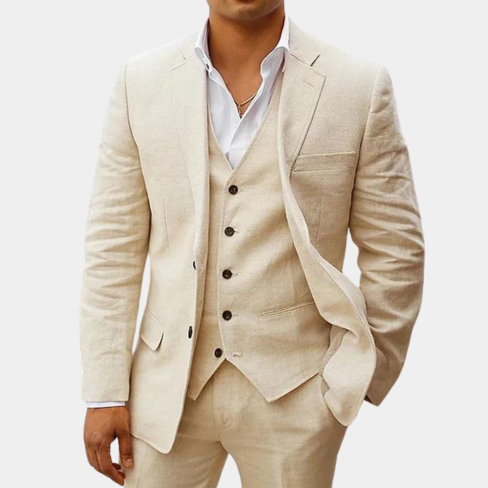 Navy Notch Lapel Three Piece Tailored Suit for Men | Wedding Formal Wear