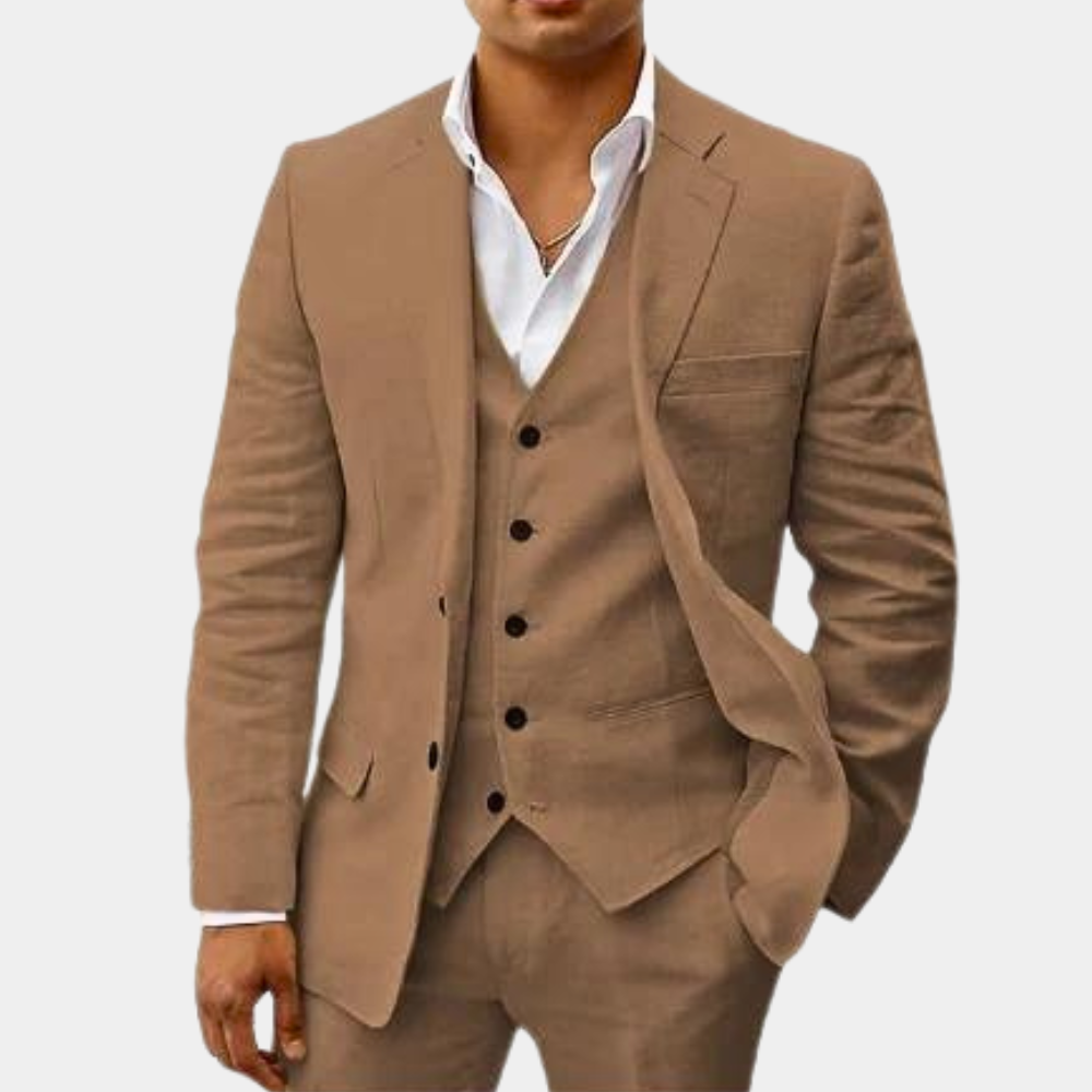 Navy Notch Lapel Three Piece Tailored Suit for Men | Wedding Formal Wear