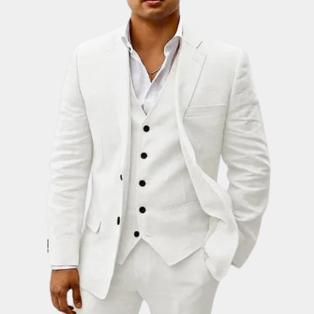 Navy Notch Lapel Three Piece Tailored Suit for Men | Wedding Formal Wear