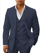 Navy Notch Lapel Three Piece Tailored Suit for Men | Wedding Formal Wear