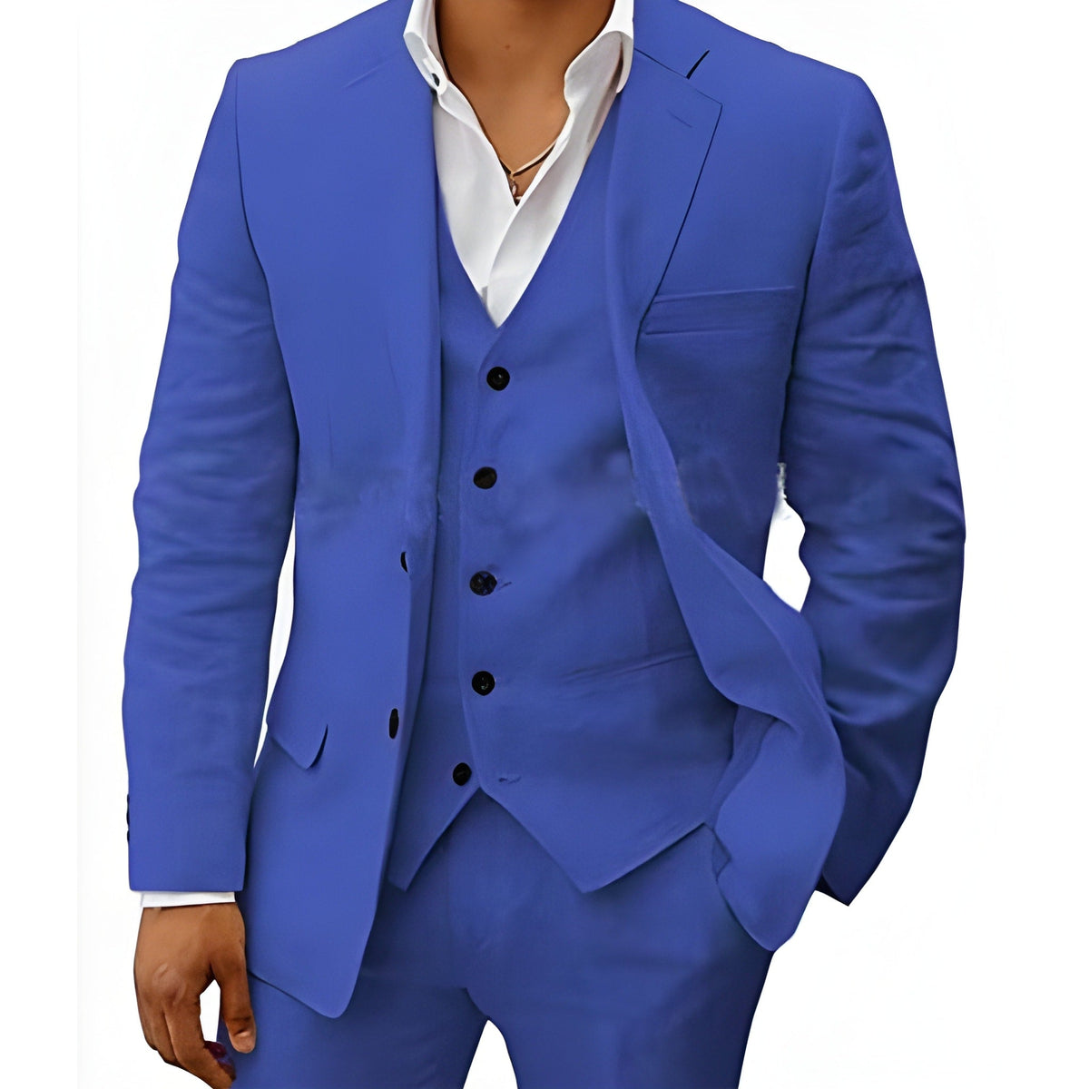 Navy Notch Lapel Three Piece Tailored Suit for Men | Wedding Formal Wear