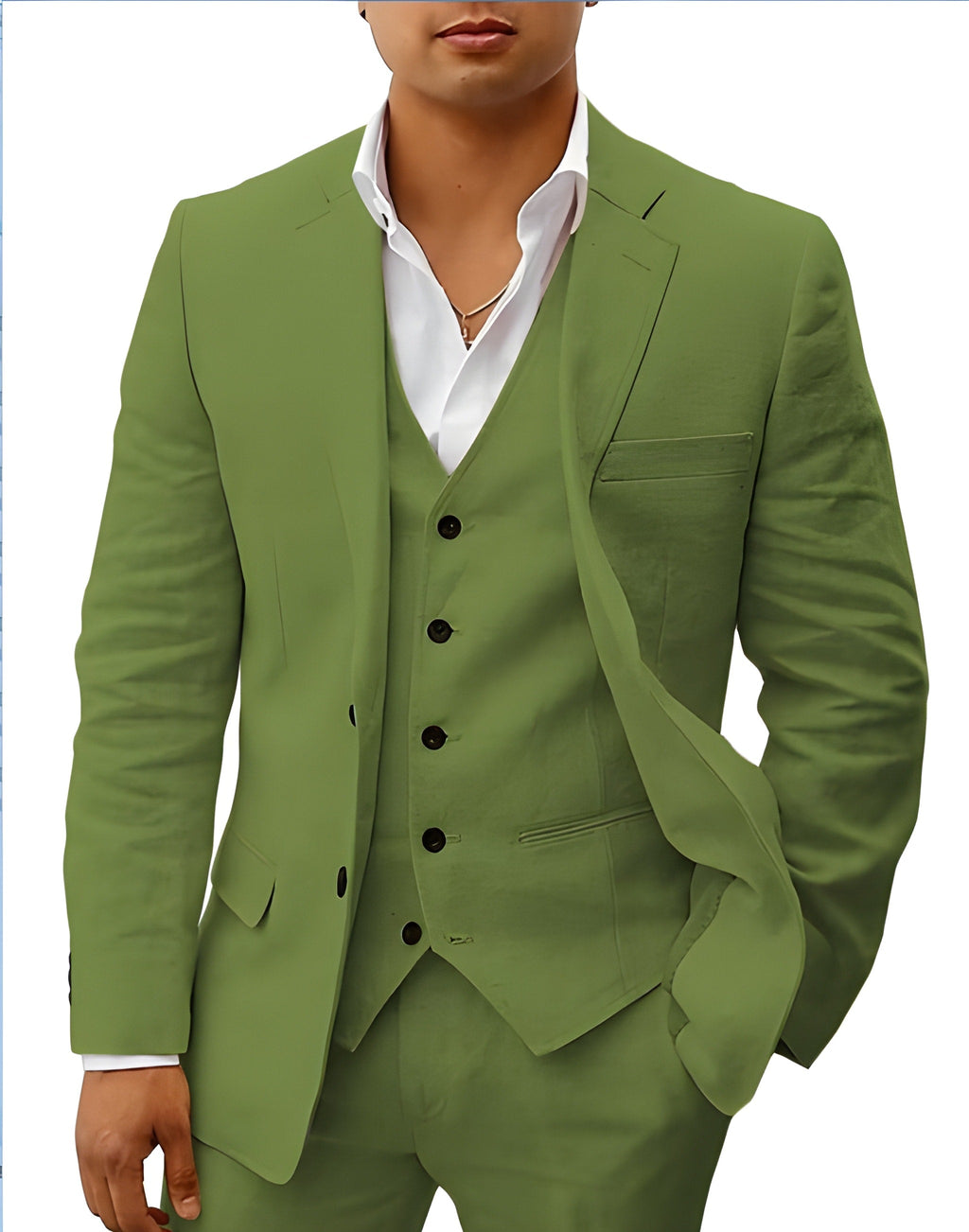 Navy Notch Lapel Three Piece Tailored Suit for Men | Wedding Formal Wear