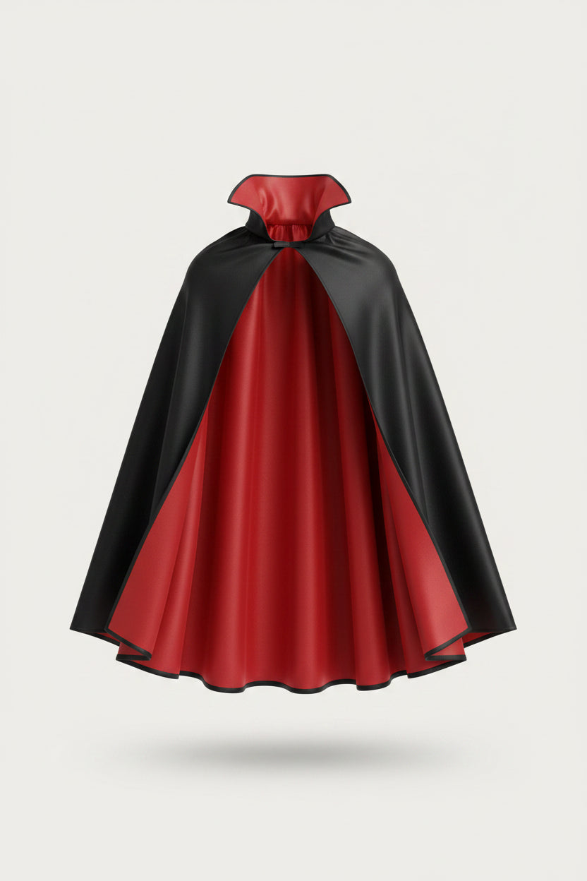 Red Black Reversible Vampire Cape with Stand Collar for Kids Halloween Costume