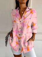 Abstract Print Split Neck Blouse for Women