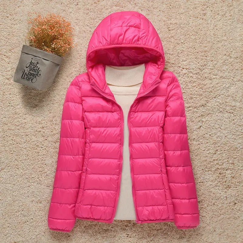 Polyester Lightweight Packable Hooded Down Jacket for Women | Winter Travel