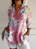 Abstract Print Split Neck Blouse for Women