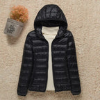 Polyester Lightweight Packable Hooded Down Jacket for Women | Winter Travel