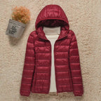 Polyester Lightweight Packable Hooded Down Jacket for Women | Winter Travel