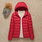 Polyester Lightweight Packable Hooded Down Jacket for Women | Winter Travel