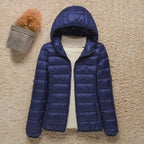 Polyester Lightweight Packable Hooded Down Jacket for Women | Winter Travel