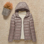 Polyester Lightweight Packable Hooded Down Jacket for Women | Winter Travel
