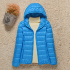 Polyester Lightweight Packable Hooded Down Jacket for Women | Winter Travel