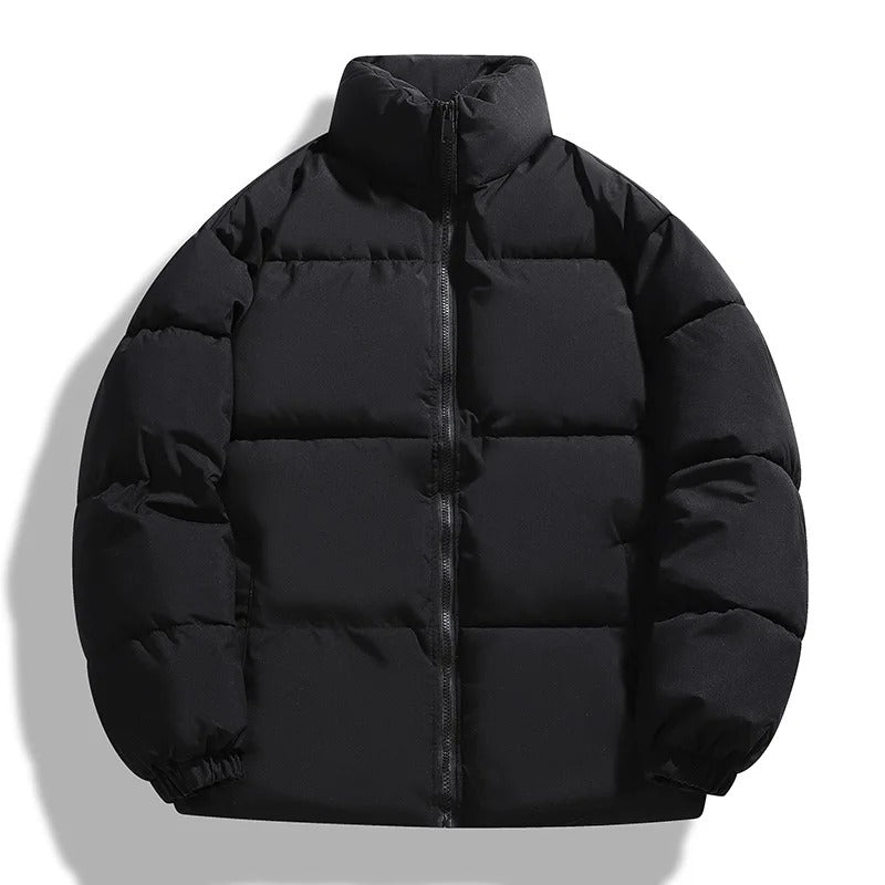 Khaki Quilted Padded Winter Puffer Jacket Outerwear with Stand Collar for Men