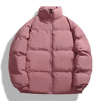 Khaki Quilted Padded Winter Puffer Jacket Outerwear with Stand Collar for Men