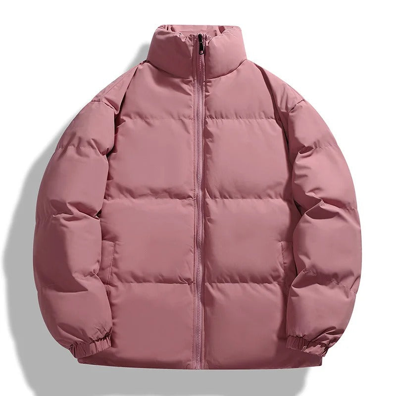 Khaki Quilted Padded Winter Puffer Jacket Outerwear with Stand Collar for Men