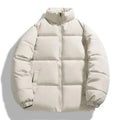 Khaki Quilted Padded Winter Puffer Jacket Outerwear with Stand Collar for Men