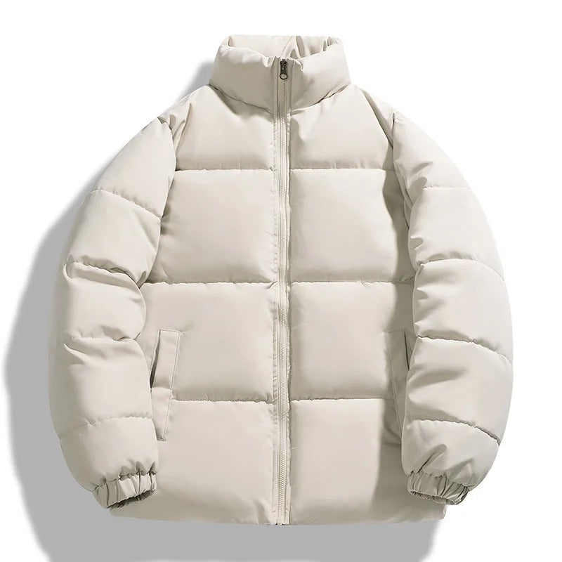 Khaki Quilted Padded Winter Puffer Jacket Outerwear with Stand Collar for Men