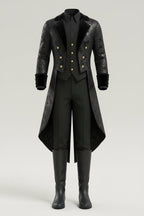 Black Gold Embossed Victorian Tailored Costume Coat for Men | Halloween