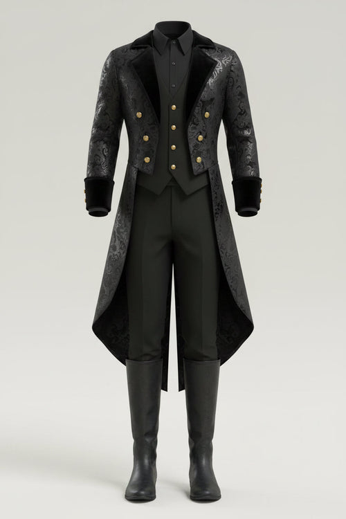 Black Gold Embossed Victorian Tailored Costume Coat for Men | Halloween