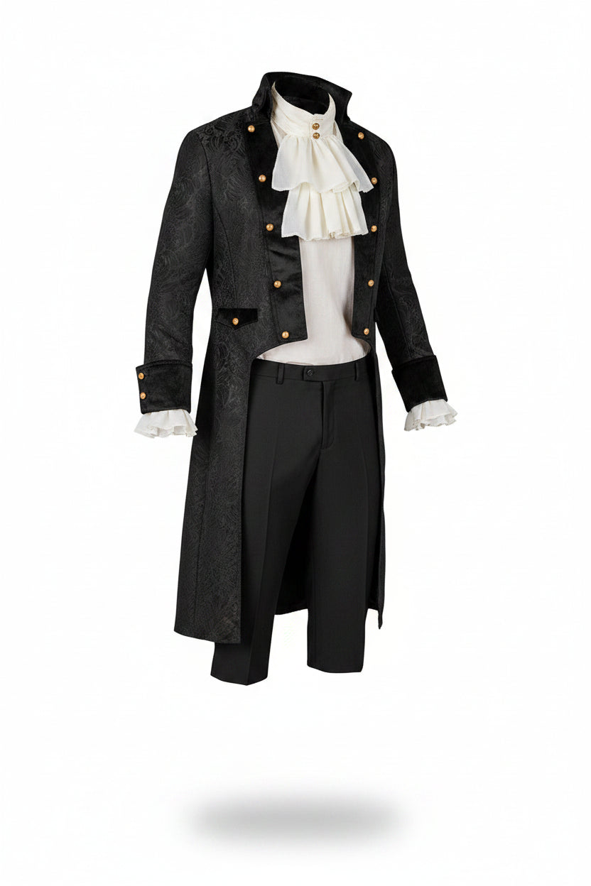 Black Gold Embossed Victorian Tailored Costume Coat for Men | Halloween