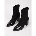 Stretch Shaft Cap Toe Chunky Block Heel Ankle Boots for Women | Office Wear