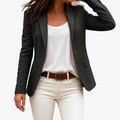 Woven Single-Button Notch Lapel Blazer for Women