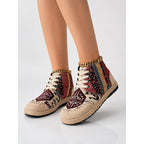 Red and Blue Bohemian Patterned High Top Lace Up Platform Trainers for Women