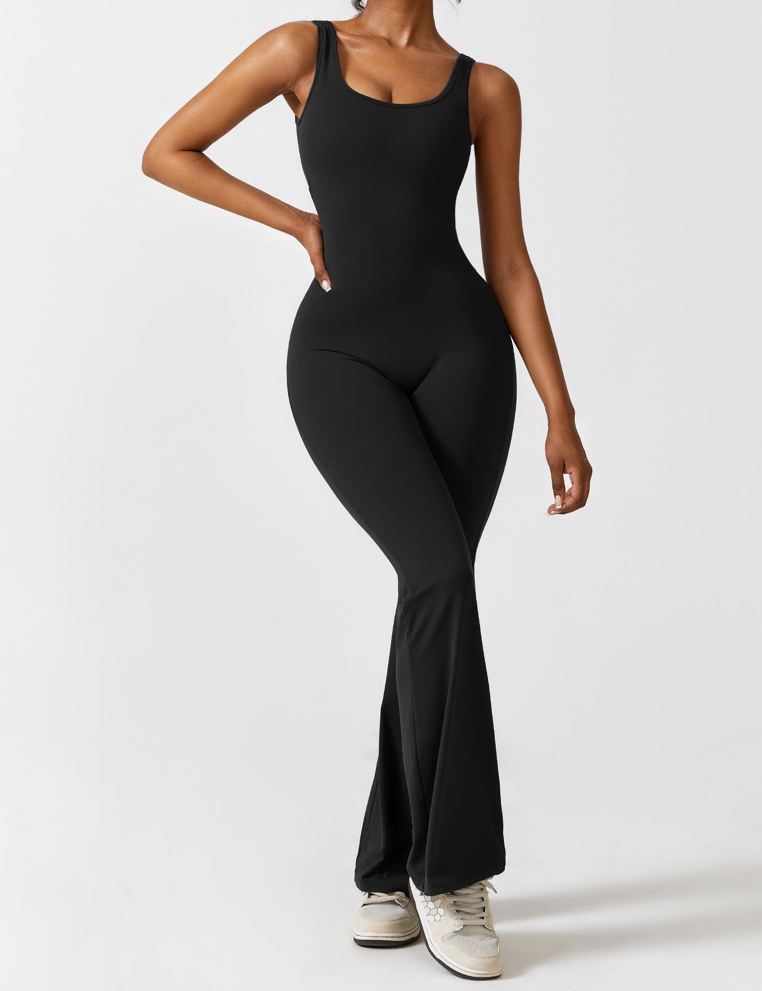 Black Open Back Flared Leg Jumpsuit for Women | Sport and Casual Wear