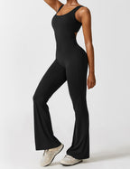 Black Open Back Flared Leg Jumpsuit for Women | Sport and Casual Wear