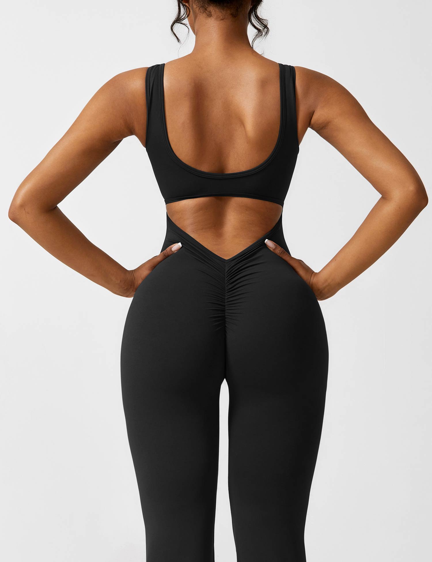 Black Open Back Flared Leg Jumpsuit for Women | Sport and Casual Wear