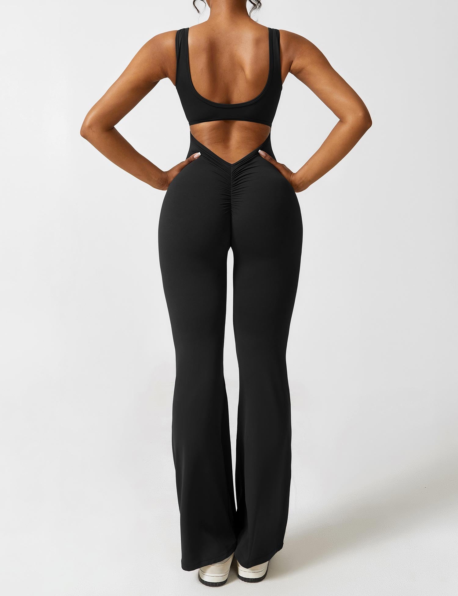 Black Open Back Flared Leg Jumpsuit for Women | Sport and Casual Wear