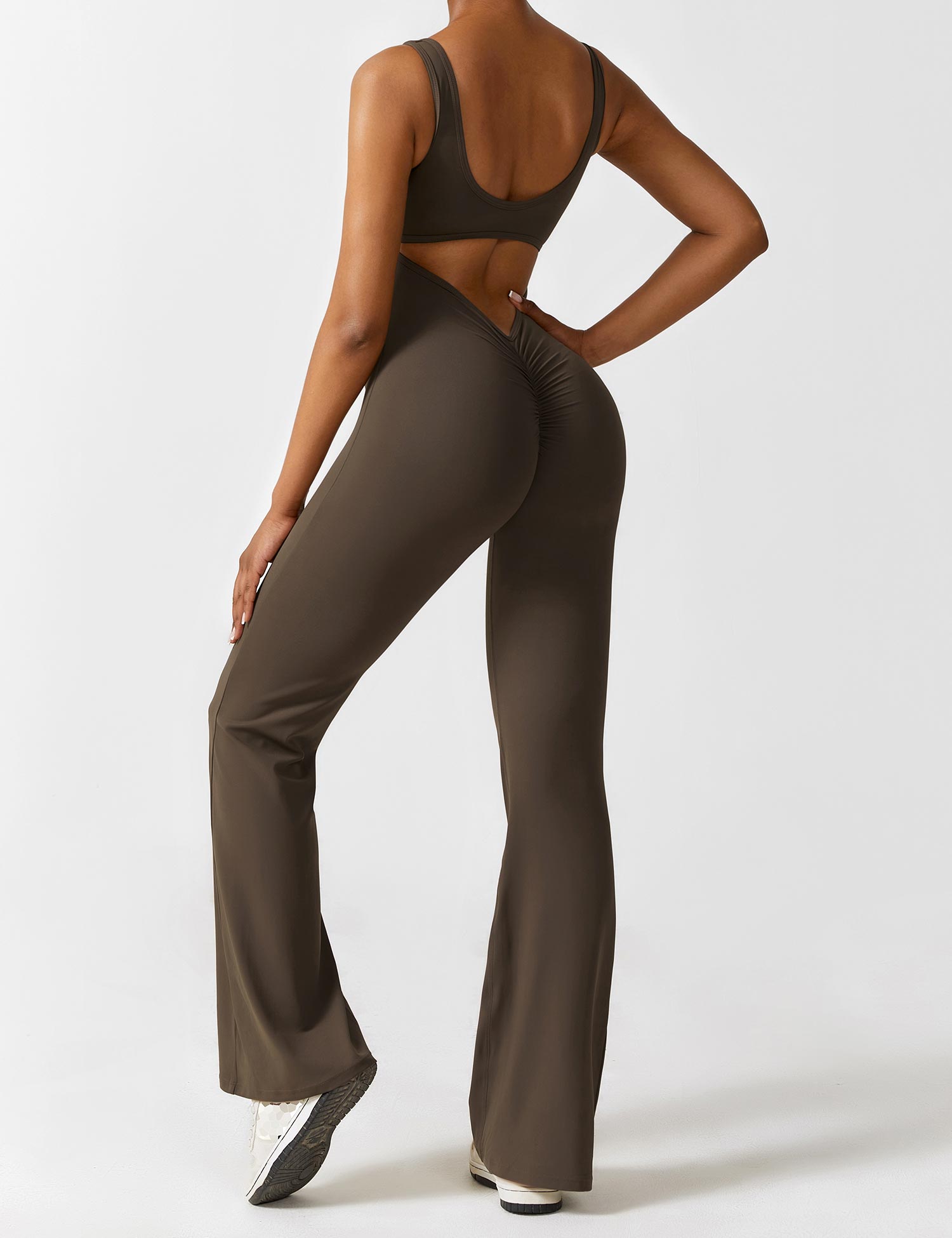 Black Open Back Flared Leg Jumpsuit for Women | Sport and Casual Wear