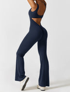Black Open Back Flared Leg Jumpsuit for Women | Sport and Casual Wear