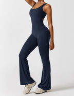 Black Open Back Flared Leg Jumpsuit for Women | Sport and Casual Wear