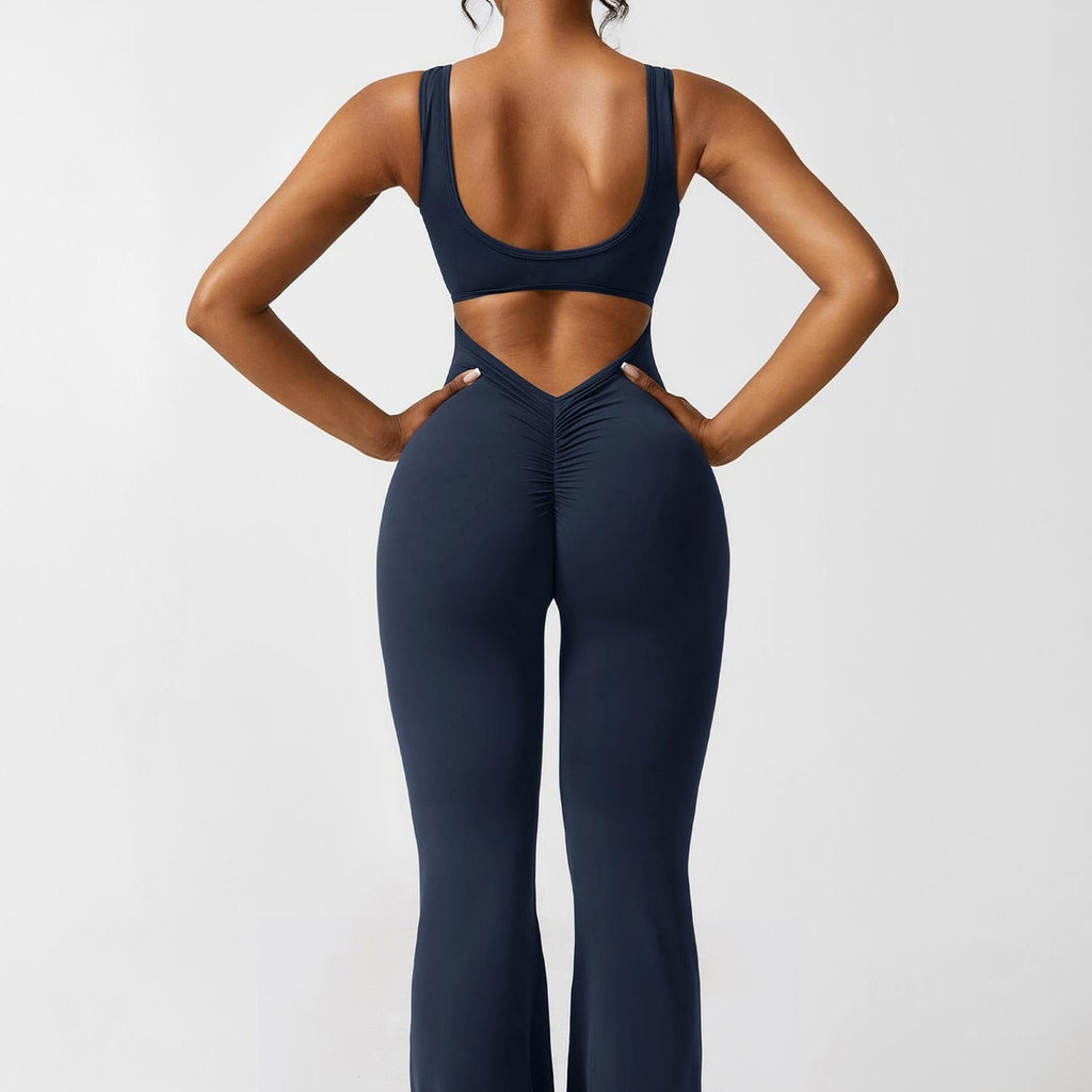 Black Open Back Flared Leg Jumpsuit for Women | Sport and Casual Wear