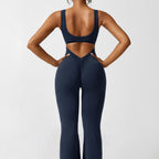 Black Open Back Flared Leg Jumpsuit for Women | Sport and Casual Wear