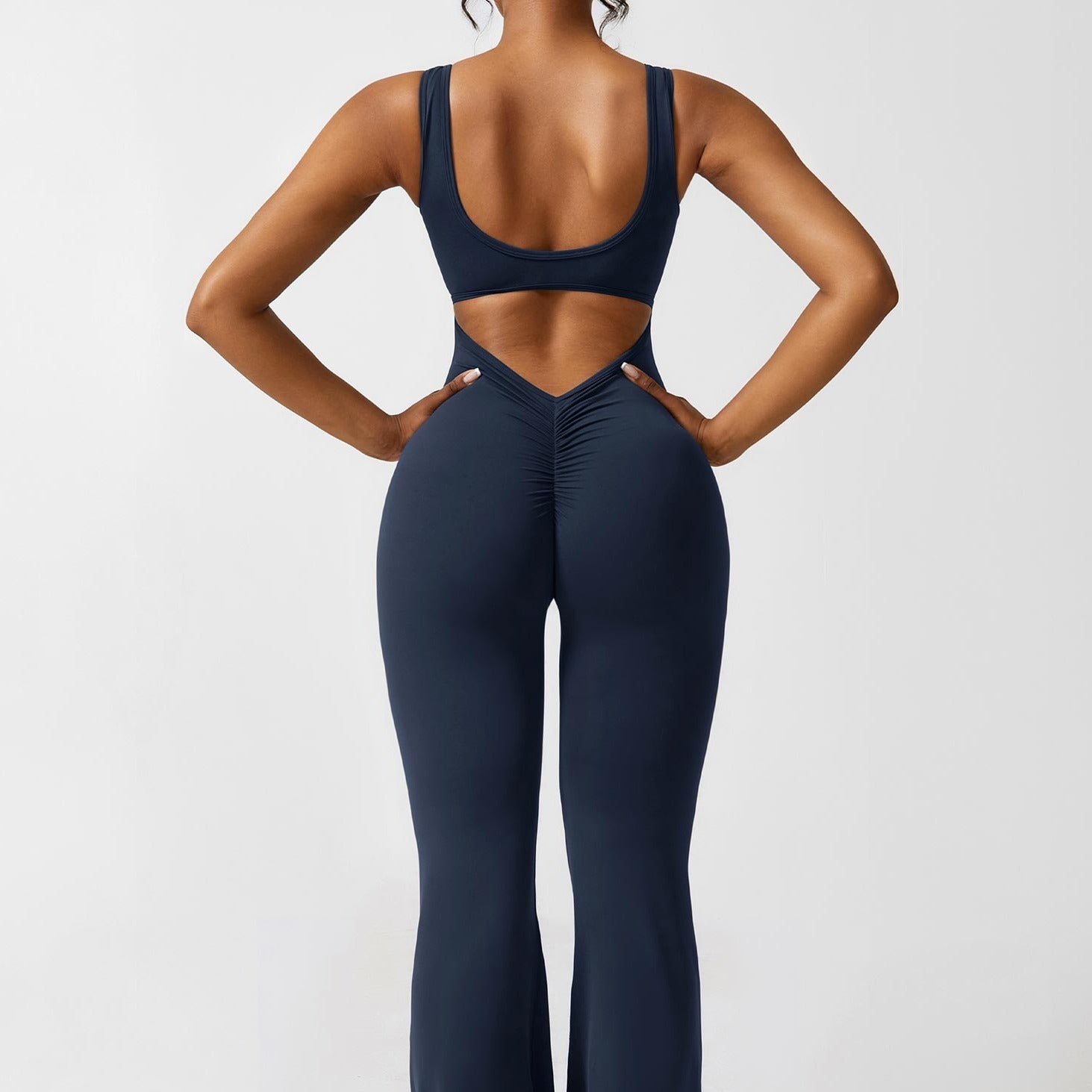 Black Open Back Flared Leg Jumpsuit for Women | Sport and Casual Wear