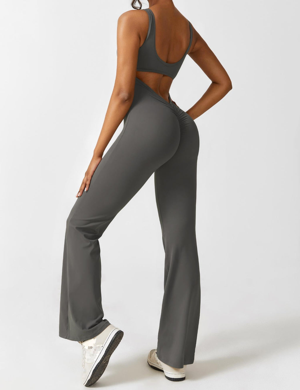 Black Open Back Flared Leg Jumpsuit for Women | Sport and Casual Wear