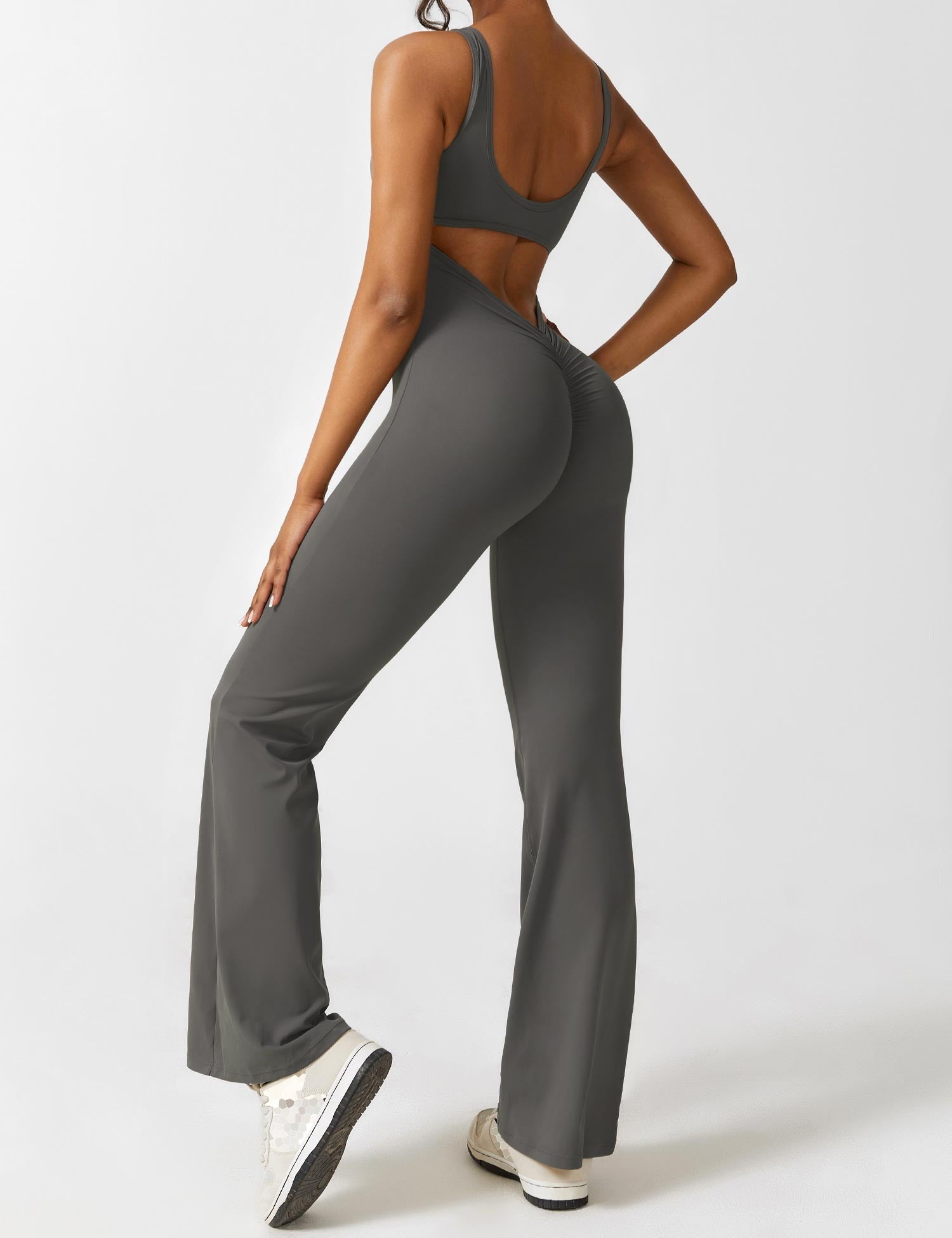 Black Open Back Flared Leg Jumpsuit for Women | Sport and Casual Wear